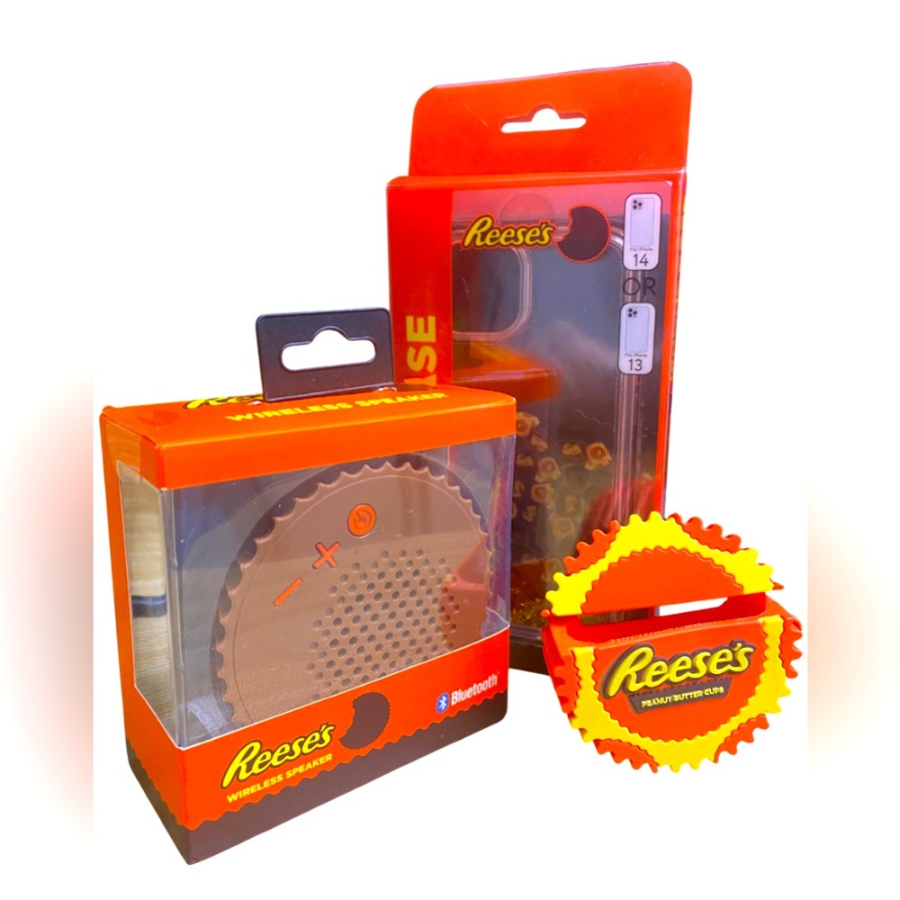 Bundle with Reese’s Iphone case, speaker and earbuds case